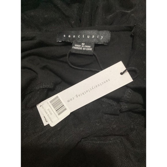 Sanctuary Black Mesh Long Sleeve Polka Dot V-neck Blouse - Picture 5 of 6